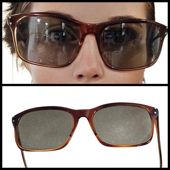 VTG Tortoiseshell Sunglasses Rectangular Brown Italy Gray Lens 140mm Wide - Picture 1 of 14
